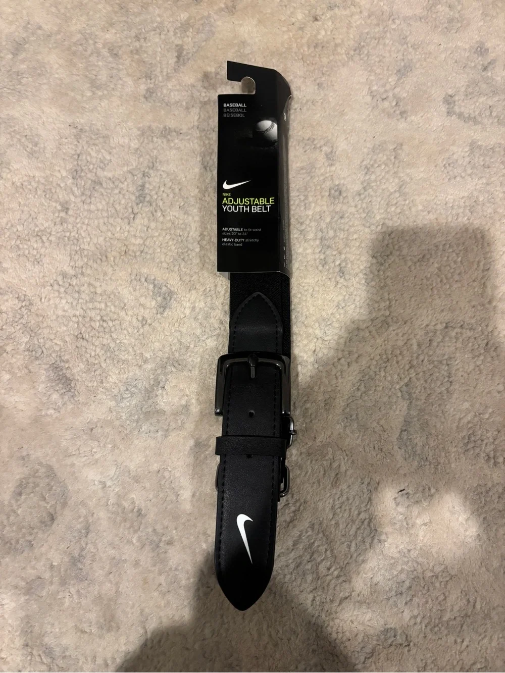 Nike Black Youth Belt with White Swoosh